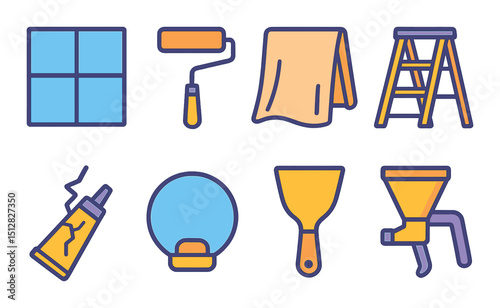 Home renovation flat icon set. ceiling work and diy repair symbols
