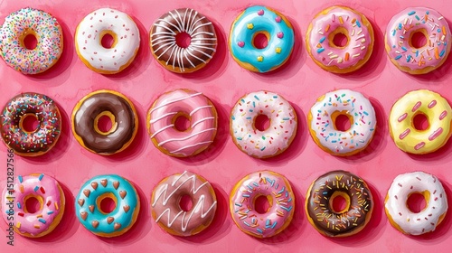 Delicious National Donut Day Watercolor Painting with American Celebration Theme on Ruby Red Background