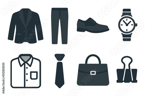 Monochrome business icon set in silhouette style. professional and corporate symbols