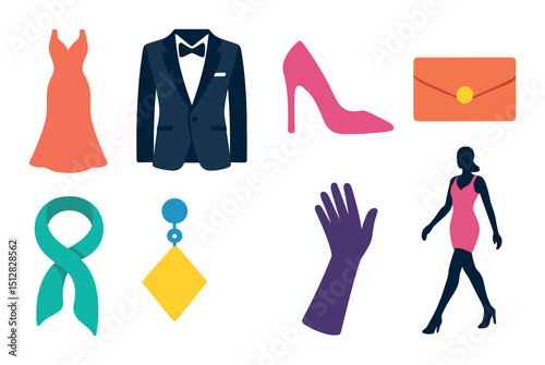 Fashion icon set in linear style. trendy apparel and accessory symbols