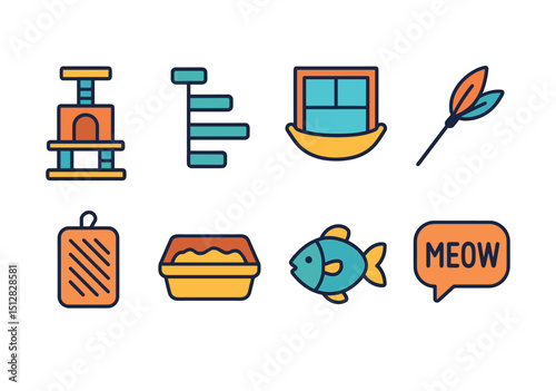 Cat care linear icon set. pet essentials and feline care symbols