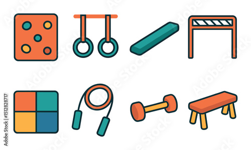 Gym and fitness icon set in flat style. workout and exercise symbols collection