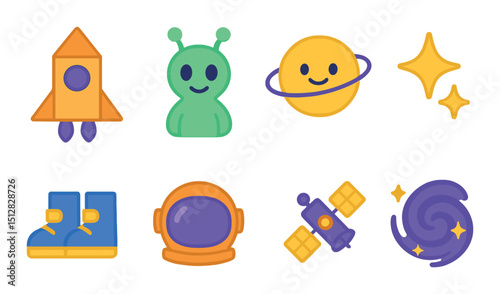 Space and astronomy icon set in flat style. planetary, galaxy symbols for exploration