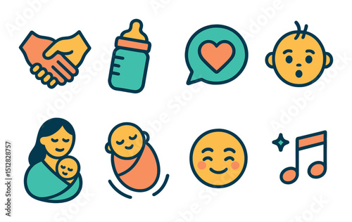Family and bonding icon set: flat style symbols for connection and relationships