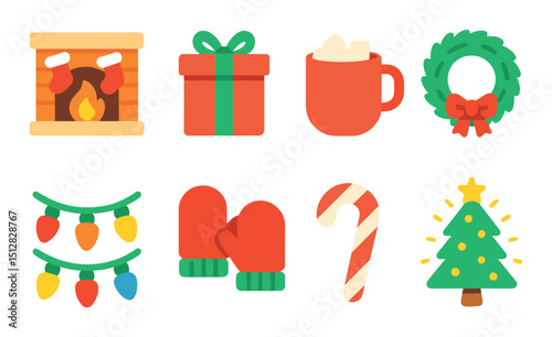 Holiday warmth icon set in flat style. christmas and festive elements collection