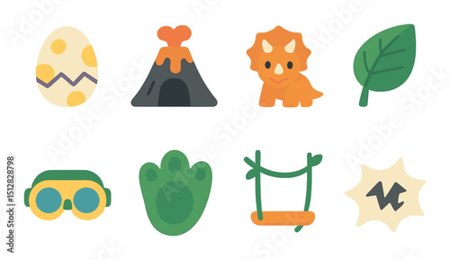 Dinosaur flat icon set. prehistoric, extinct creature symbols for educational use