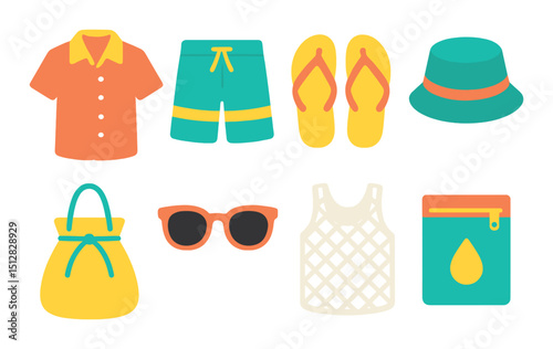 Beach day silhouette icon set. summer and seaside vacation essentials