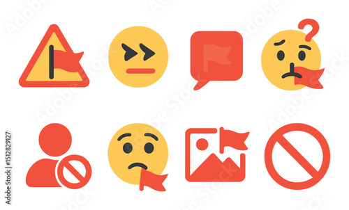Red flag icons set in flat style. warning and alert minimalist symbols