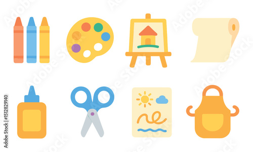 Creative station icon set: flat style art, craft, and diy symbols collection