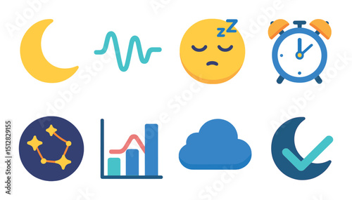 Sleep tracker linear icon set. bedtime monitoring and nocturnal tracking symbols