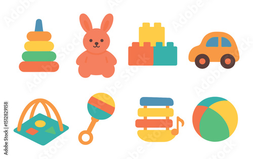 Playtime and toys flat icon set. children's activity and fun symbols