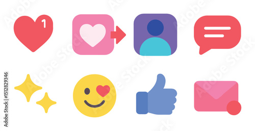 Dating and relationship icon set: vibrant flat style symbols for app and web design