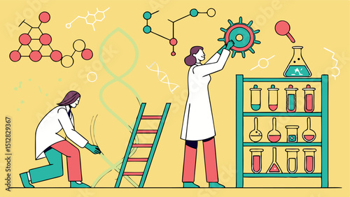 Highly Detailed Maximalist Vector of a Scientific Lab with Intricate Background and Equipment  