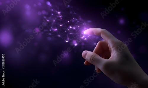 Touching future technology interface digital connection network innovation purple abstract background