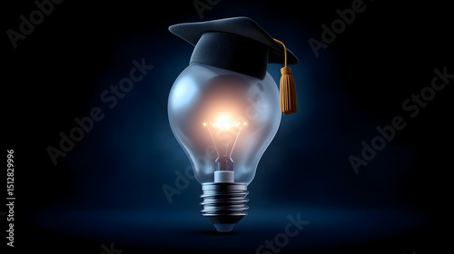 Education light bulb idea graduation cap concept for learning and academic achievement success knowledge