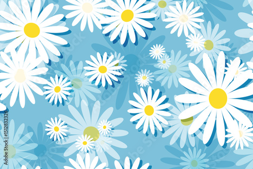 Seamless summer floral pattern with blooming chamomile and daisy flowers