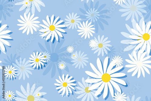Seamless summer floral pattern with blooming chamomile and daisy flowers