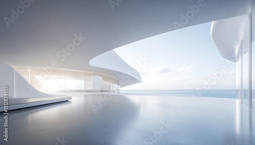 Modern White Architectural Interior With Ocean View