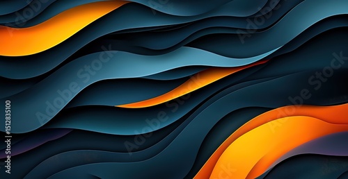 Abstract Layered Design With Dark Blue And Orange Waves