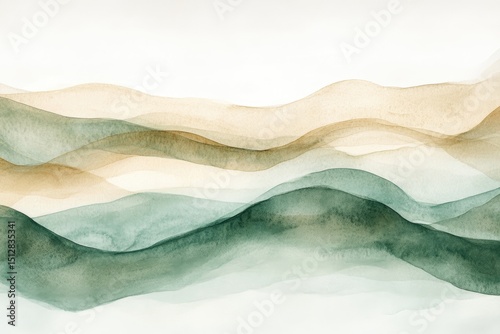 Wallpaper Mural Abstract watercolor landscape, layered soft hills in muted golds and greens Torontodigital.ca