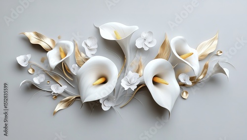 Elegant White Calla Lilies With Gold Accents