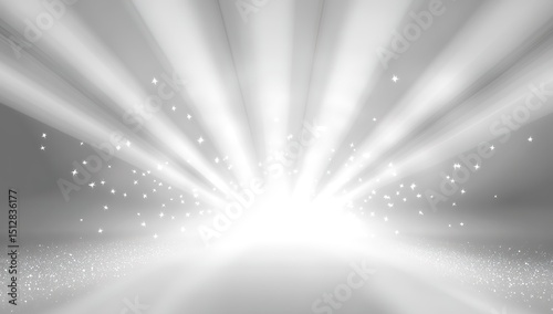 Bright White Light Rays On Gray Background