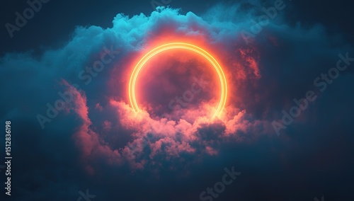 Glowing Neon Circle in Cloudscape