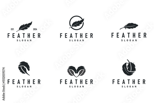 feather logo design, simple black silhouette concept of bird feathers and as a symbol of brand design template illustration