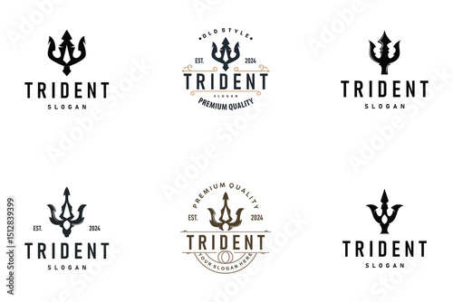 Neptune Poseidon Trident Logo, Spear Simple Vintage Template Design