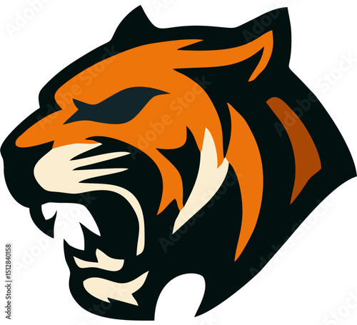 A bold and minimalist tiger logo, designed with clean geometric lines to emphasize strength and elegance. The simplified yet striking form ensures easy adaptability for various branding applications, 