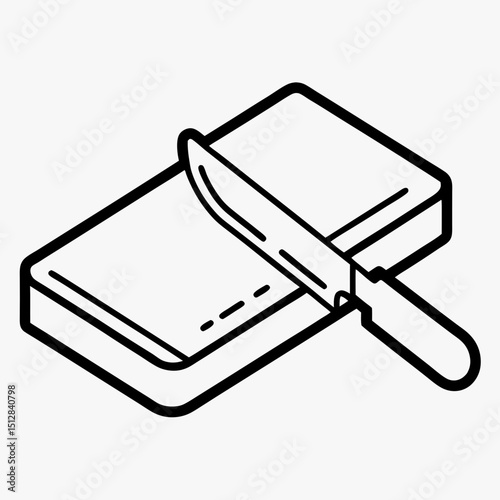 Isometric butter knife resting on cutting board in minimal style  