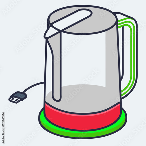 Isometric coffee machine illustration in minimalist purple design  