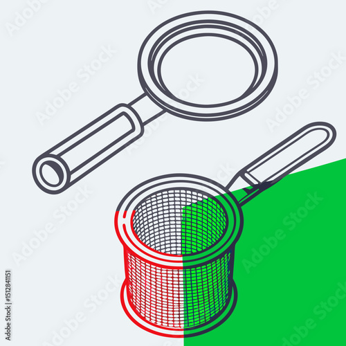 Isometric tea strainer with handle in minimalist style  