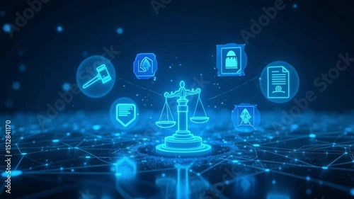 Artificial Intelligence and Digital Law Icons Animation