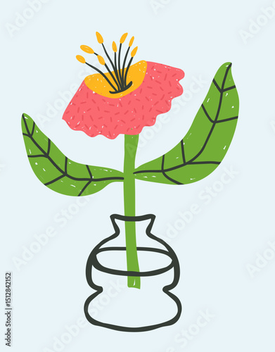 Floral composition with bold bright hand-drawn textured crazy flowers, a ready-made template for funny modern poster or postcard in naive style, vector illustration