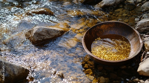 Tranquil Scene of Gold Panning in Pristine Mountain River