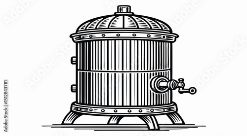 Vintage Industrial Boiler Engraving – Retro Brewing Kettle Illustration
