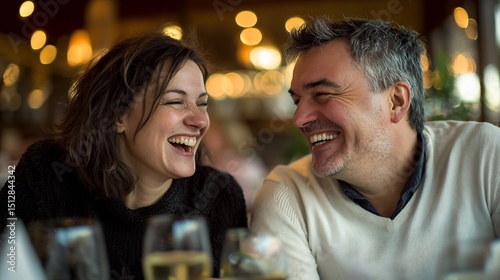 Man Woman Portrait of man woman sharing laugh showcasing their genuine smile Explore variation Couple enjoying romantic dinner Friends having fun conversation Business colleague collaborating project