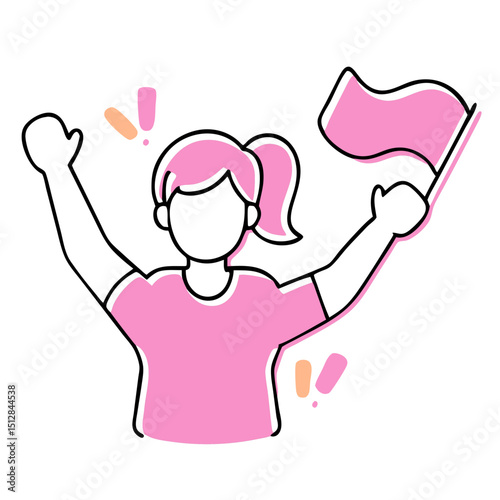 A girl celebrates victory with a raised flag. Ideal for websites/blogs about achievement, success, goals, empowerment, or positive milestones.