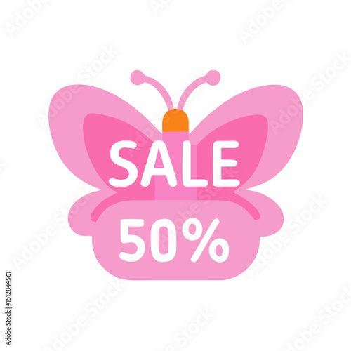 A butterfly illustration with "SALE" and "50%" text on its body. Suitable for spring sales and promotions related to beauty or nature.