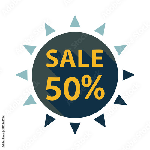 A dark blue starburst icon with "SALE 50%", ideal for e-commerce sites and blogs announcing discounts or special promotions.