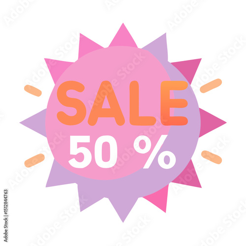 A vibrant pink sun icon with "SALE 50%", ideal for e-commerce sites and blogs announcing seasonal or summer discounts.