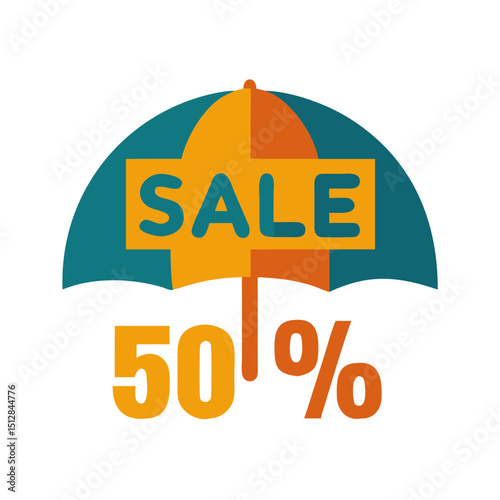 An icon with an umbrella and a "SALE 50%" sign, perfect for e-commerce websites and blogs announcing discounts or promotions.