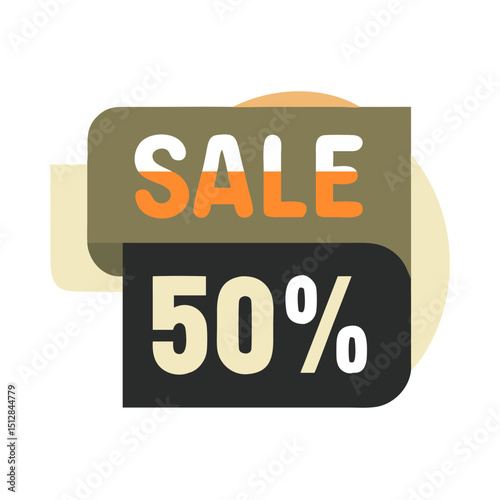 A layered sale tag displaying "SALE" and "50%". Use for promotional materials, discounts, or shopping websites.