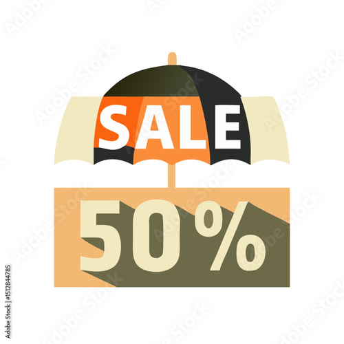 A layered sale tag displaying "SALE" and "50%". Use for promotional materials, discounts, or shopping websites.