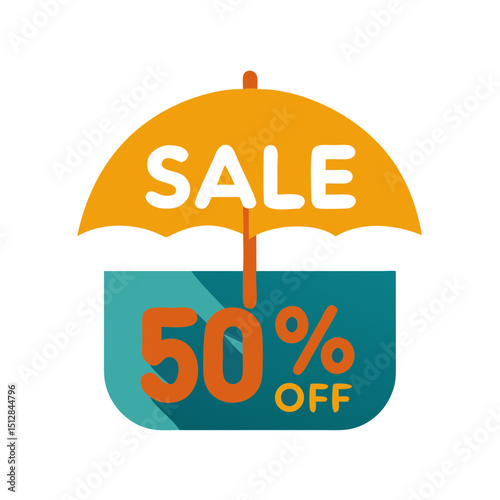 An icon with an umbrella and a "SALE 50%" sign, perfect for e-commerce websites and blogs announcing discounts or promotions.