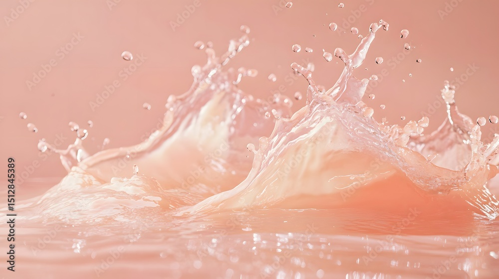 Fototapeta premium Delicate splash of light peach liquid against a soft background.