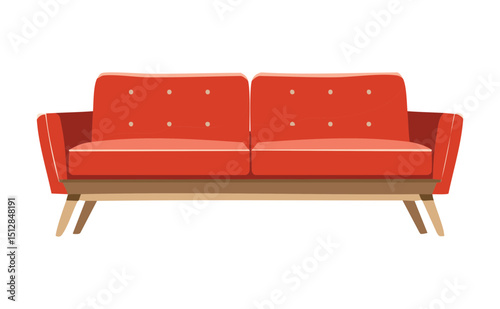 Vibrant Red Two-Seater Sofa Home Interior Art