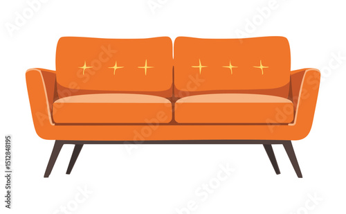 Warm Orange Couch Living Room Furniture Illustration