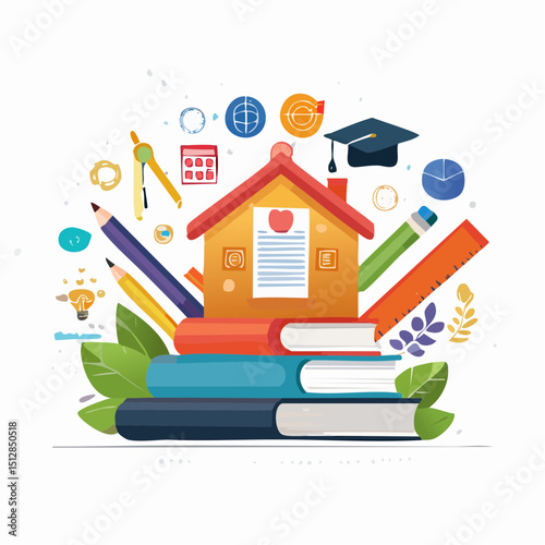 Education infographic with school stats, icons, and step visuals.